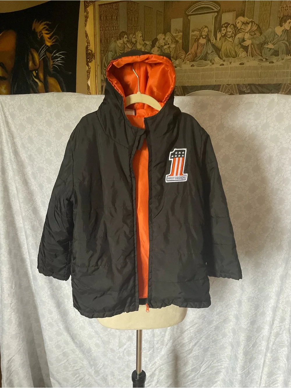 Harley-Davidson Black Puffer Jacket with Orange Lining